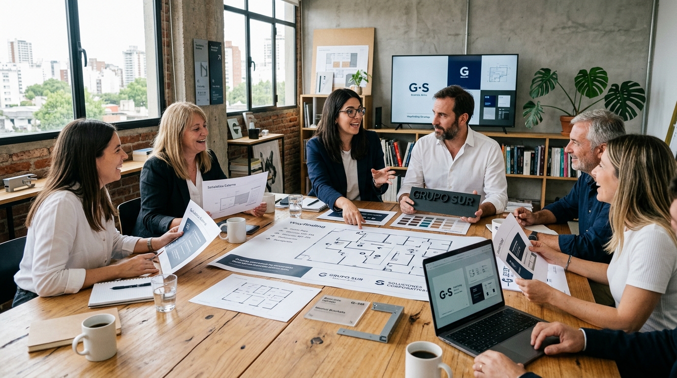 Equipo de Classigns analizando planos de señalética